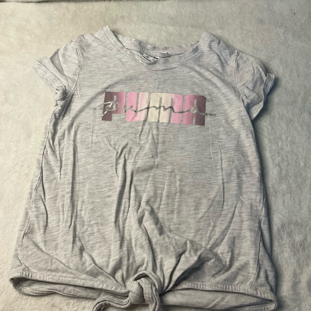 Ombré Pink PUMA Grey Knot Tie Front Tee